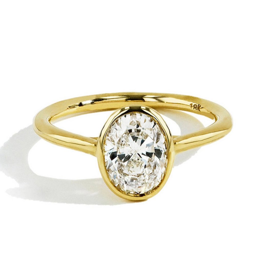2CT Bezel Set Oval Moissanite Solitaire Engagement Ring